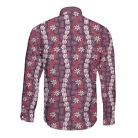 Pikake Maile Tiare Lei Long Sleeve Button Shirt Akala Lauhala Pattern LT01 - Polynesian Pride