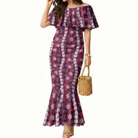 Pikake Maile Tiare Lei Mermaid Dress Akala Lauhala Pattern LT01 Women Pink - Polynesian Pride