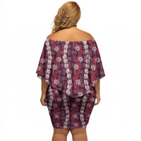 Pikake Maile Tiare Lei Off Shoulder Short Dress Akala Lauhala Pattern LT01 - Polynesian Pride