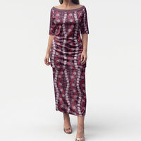 Pikake Maile Tiare Lei Puletasi Akala Lauhala Pattern LT01 Long Dress Pink - Polynesian Pride