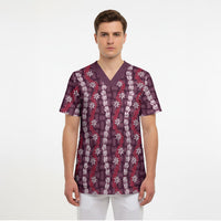 Pikake Maile Tiare Lei Scrub Top Akala Lauhala Pattern