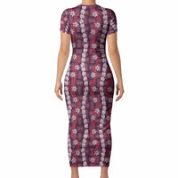 Pikake Maile Tiare Lei Short Sleeve Bodycon Dress Akala Lauhala Pattern LT01 - Polynesian Pride