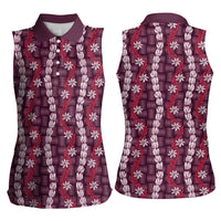 Pikake Maile Tiare Lei Women Sleeveless Polo Shirt Akala Lauhala Pattern