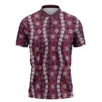 Pikake Maile Tiare Lei Zipper Polo Shirt Akala Lauhala Pattern