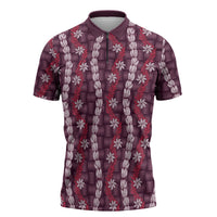 Pikake Maile Tiare Lei Zipper Polo Shirt Akala Lauhala Pattern LT01 Pink - Polynesian Pride