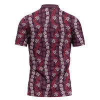 Pikake Maile Tiare Lei Zipper Polo Shirt Akala Lauhala Pattern LT01 - Polynesian Pride