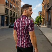 Pikake Maile Tiare Lei Zipper Polo Shirt Akala Lauhala Pattern LT01 - Polynesian Pride