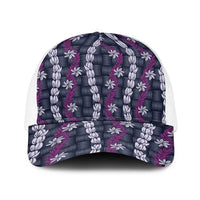 Pikake Maile Tiare Lei Baseball Net Cap Poni Lauhala Pattern