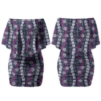 Pikake Maile Tiare Lei Couples Matching Off Shoulder Short Dress and Hawaiian Shirt Poni Lauhala Pattern LT01 - Polynesian Pride