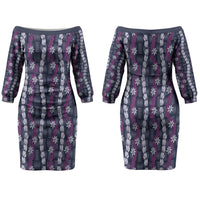 Pikake Maile Tiare Lei Couples Matching Off The Shoulder Long Sleeve Dress and Hawaiian Shirt Poni Lauhala Pattern LT01 - Polynesian Pride