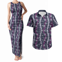 Pikake Maile Tiare Lei Couples Matching Tank Maxi Dress and Hawaiian Shirt Poni Lauhala Pattern LT01 Purple - Polynesian Pride