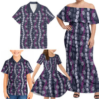 Pikake Maile Tiare Lei Family Matching Off Shoulder Maxi Dress and Hawaiian Shirt Poni Lauhala Pattern LT01 - Polynesian Pride