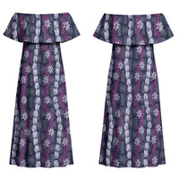 Pikake Maile Tiare Lei Family Matching Off Shoulder Maxi Dress and Hawaiian Shirt Poni Lauhala Pattern LT01 Mom's Dress Purple - Polynesian Pride