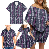 Pikake Maile Tiare Lei Family Matching Off Shoulder Short Dress and Hawaiian Shirt Poni Lauhala Pattern LT01 - Polynesian Pride