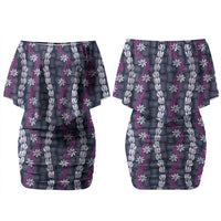 Pikake Maile Tiare Lei Family Matching Off Shoulder Short Dress and Hawaiian Shirt Poni Lauhala Pattern LT01 Mom's Dress Purple - Polynesian Pride