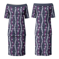 Pikake Maile Tiare Lei Family Matching Puletasi and Hawaiian Shirt Poni Lauhala Pattern LT01 Mom's Dress Purple - Polynesian Pride