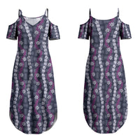 Pikake Maile Tiare Lei Family Matching Summer Maxi Dress and Hawaiian Shirt Poni Lauhala Pattern LT01 Mom's Dress Purple - Polynesian Pride