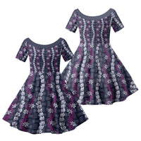 Pikake Maile Tiare Lei Family Matching Summer Maxi Dress and Hawaiian Shirt Poni Lauhala Pattern LT01 Daughter's Dress Purple - Polynesian Pride