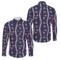 Pikake Maile Tiare Lei Family Matching Tank Maxi Dress and Hawaiian Shirt Poni Lauhala Pattern LT01 Dad's Shirt - Long Sleeve Purple - Polynesian Pride