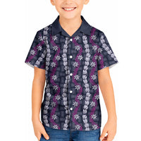Pikake Maile Tiare Lei Kid Hawaiian Shirt Poni Lauhala Pattern LT01 Kid Purple - Polynesian Pride