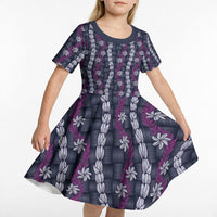 Pikake Maile Tiare Lei Kid Short Sleeve Dress Poni Lauhala Pattern LT01 - Polynesian Pride