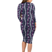 Pikake Maile Tiare Lei Long Sleeve Bodycon Dress Poni Lauhala Pattern