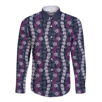 Pikake Maile Tiare Lei Long Sleeve Button Shirt Poni Lauhala Pattern