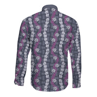 Pikake Maile Tiare Lei Long Sleeve Button Shirt Poni Lauhala Pattern LT01 - Polynesian Pride