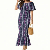 Pikake Maile Tiare Lei Mermaid Dress Poni Lauhala Pattern LT01 Women Purple - Polynesian Pride