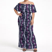 Pikake Maile Tiare Lei Off Shoulder Maxi Dress Poni Lauhala Pattern LT01 Women Purple - Polynesian Pride
