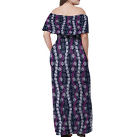 Pikake Maile Tiare Lei Off Shoulder Maxi Dress Poni Lauhala Pattern