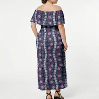 Pikake Maile Tiare Lei Off Shoulder Maxi Dress Poni Lauhala Pattern LT01 - Polynesian Pride