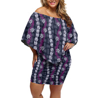Pikake Maile Tiare Lei Off Shoulder Short Dress Poni Lauhala Pattern