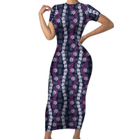 Pikake Maile Tiare Lei Short Sleeve Bodycon Dress Poni Lauhala Pattern