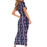 Pikake Maile Tiare Lei Short Sleeve Bodycon Dress Poni Lauhala Pattern