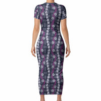Pikake Maile Tiare Lei Short Sleeve Bodycon Dress Poni Lauhala Pattern LT01 - Polynesian Pride