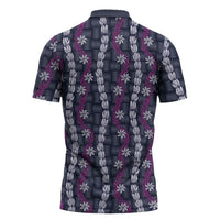 Pikake Maile Tiare Lei Zipper Polo Shirt Poni Lauhala Pattern