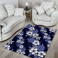Hawaiian Hibiscus Tribal Floral Blue Area Rug Polynesian Tapa Pattern - Polynesian Pride