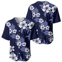 Hawaiian Hibiscus Tribal Floral Blue Baseball Jersey Polynesian Tapa Pattern - Polynesian Pride