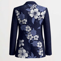 Hawaiian Hibiscus Tribal Floral Blue Blazer Polynesian Tapa Pattern - Polynesian Pride