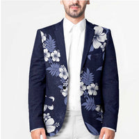 Hawaiian Hibiscus Tribal Floral Blue Blazer Polynesian Tapa Pattern - Polynesian Pride