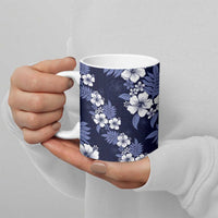 Hawaiian Hibiscus Tribal Floral Blue Ceramic Mug Polynesian Tapa Pattern - Polynesian Pride