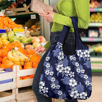 Hawaiian Hibiscus Tribal Floral Blue Grocery Bag Polynesian Tapa Pattern - Polynesian Pride