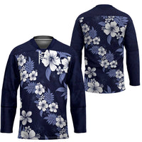 Hawaiian Hibiscus Tribal Floral Blue Hockey Jersey Polynesian Tapa Pattern LT01 - Polynesian Pride