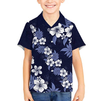 Hawaiian Hibiscus Tribal Floral Blue Kid Hawaiian Shirt Polynesian Tapa Pattern LT01 Kid Blue - Polynesian Pride