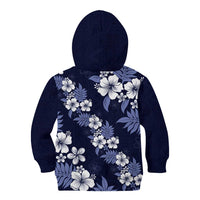 Hawaiian Hibiscus Tribal Floral Blue Kid Hoodie Polynesian Tapa Pattern - Polynesian Pride