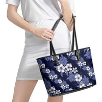 Hawaiian Hibiscus Tribal Floral Blue Leather Tote Bag Polynesian Tapa Pattern LT01 - Polynesian Pride