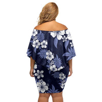 Hawaiian Hibiscus Tribal Floral Blue Off Shoulder Short Dress Polynesian Tapa Pattern - Polynesian Pride