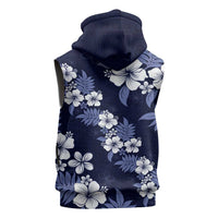 Hawaiian Hibiscus Tribal Floral Blue Sleeveless Zip Hoodie Polynesian Tapa Pattern - Polynesian Pride