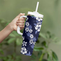 Hawaiian Hibiscus Tribal Floral Blue Tumbler With Handle Polynesian Tapa Pattern - Polynesian Pride